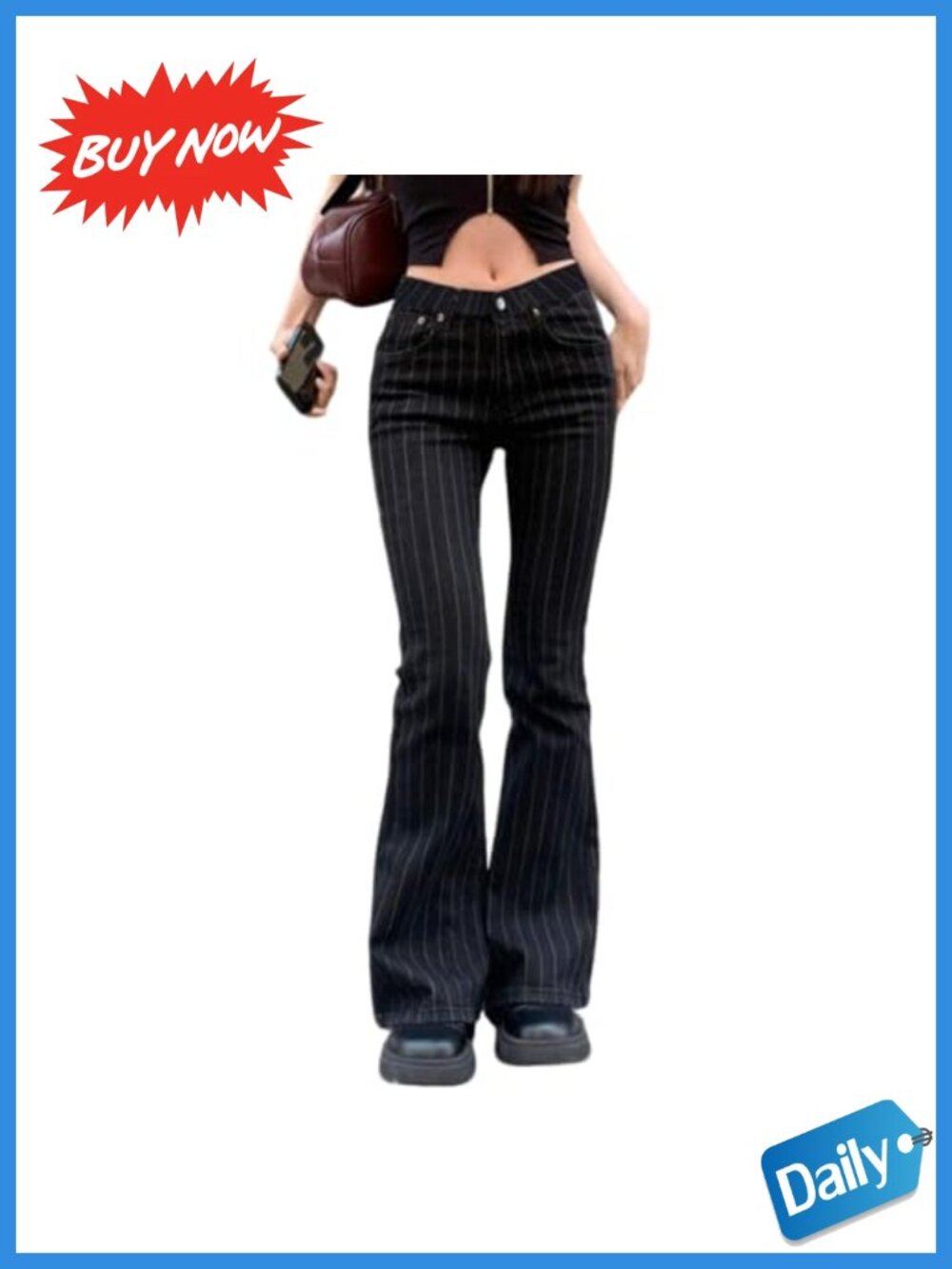 Women's Low Rise Stripe Flare Pants Stretch Slim Bell Bottom Trousers